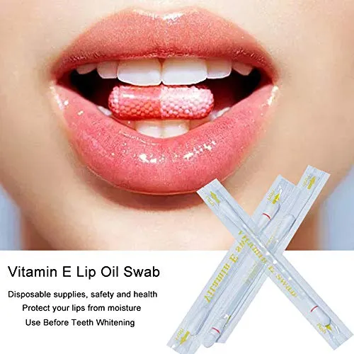100 pcs Vitamin E Lips Oil Swabs Stick Disposable VE Cotton Swab Protect Lip Gum Anti-dry Moisture For Use Before Teeth Whitening (100 Pcs)