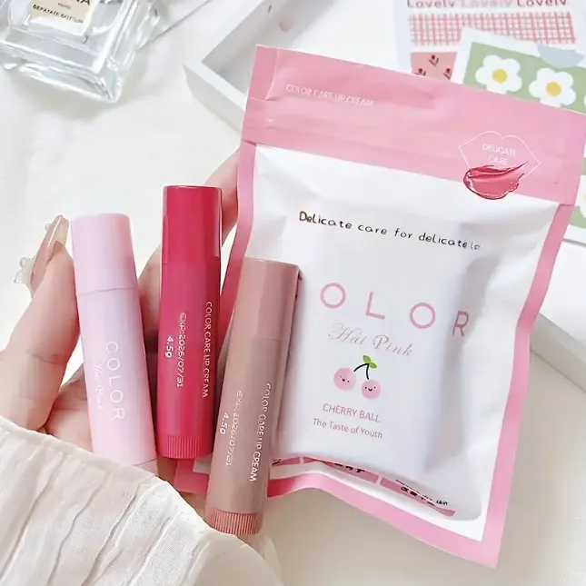 3 Pcs Tinted Moisturizing Lip Balm Lipstick Hydrating Fade Lip Lines Anti-dry Anti-crack Lipstick Lip Cream
