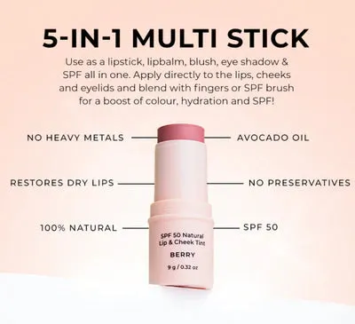 Avocado Zinc SPF50 Lip & Cheek Tint Rose