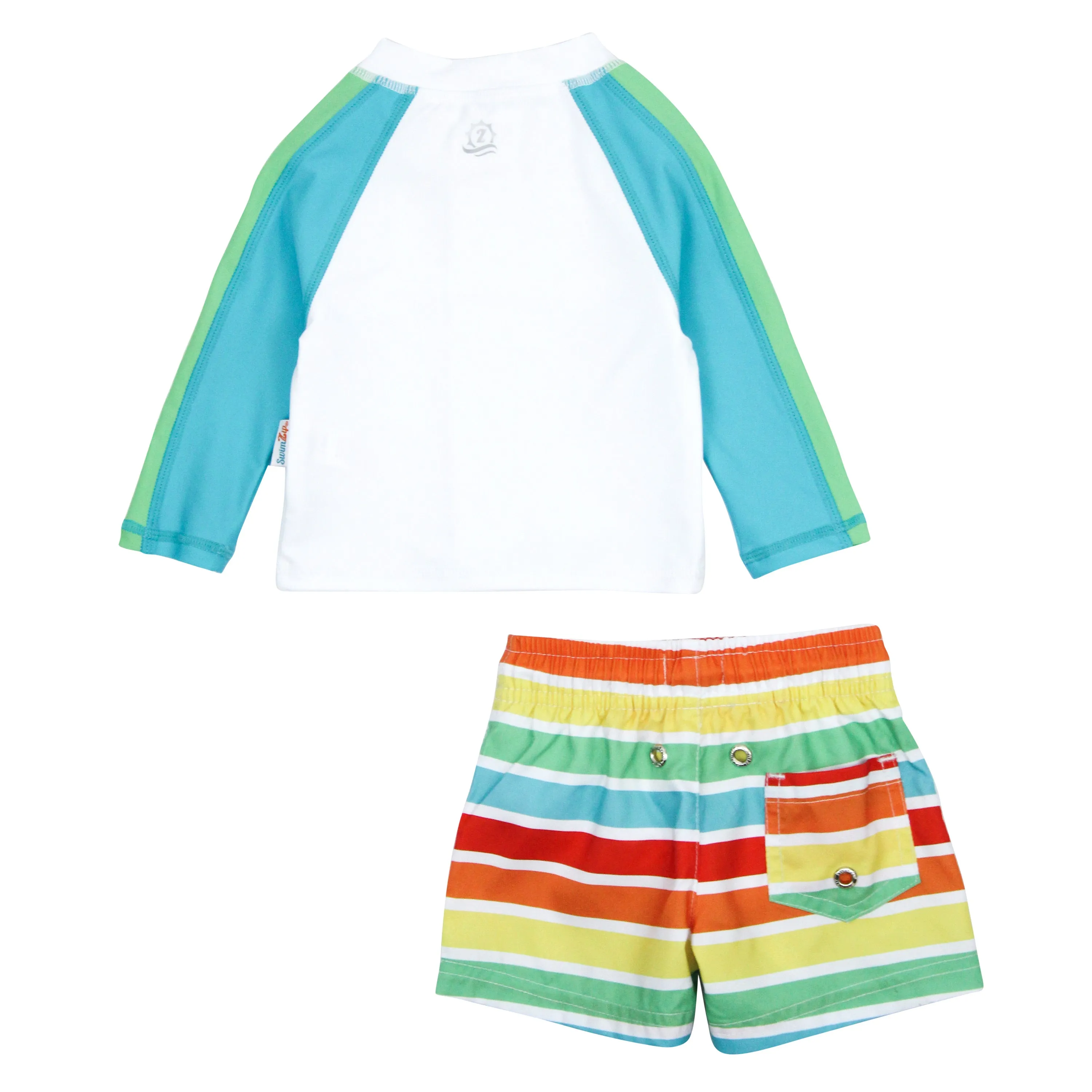 Boys Long Sleeve Zipper Rash Guard and Swim Trunk Set | "Rainbow"