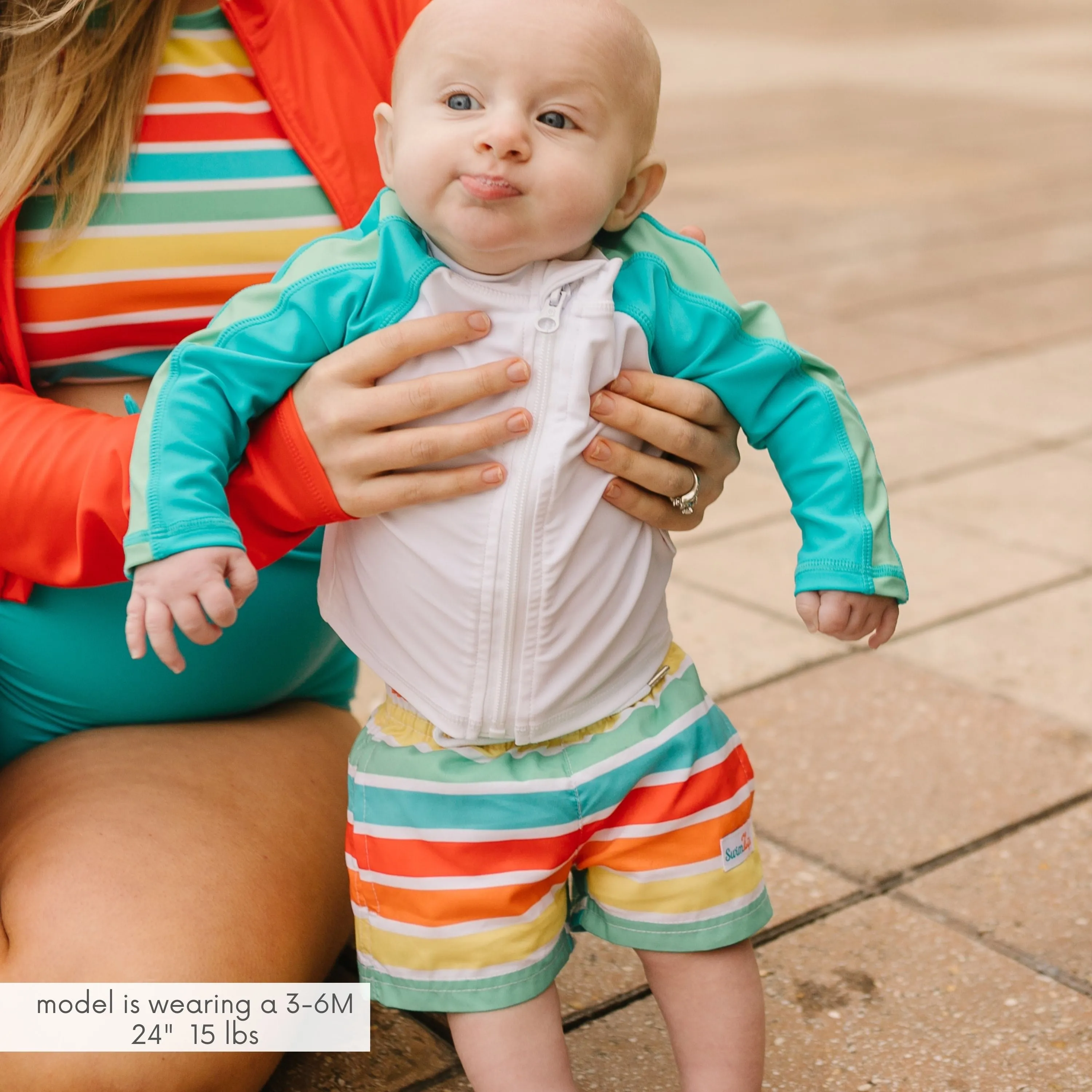 Boys Long Sleeve Zipper Rash Guard and Swim Trunk Set | "Rainbow"