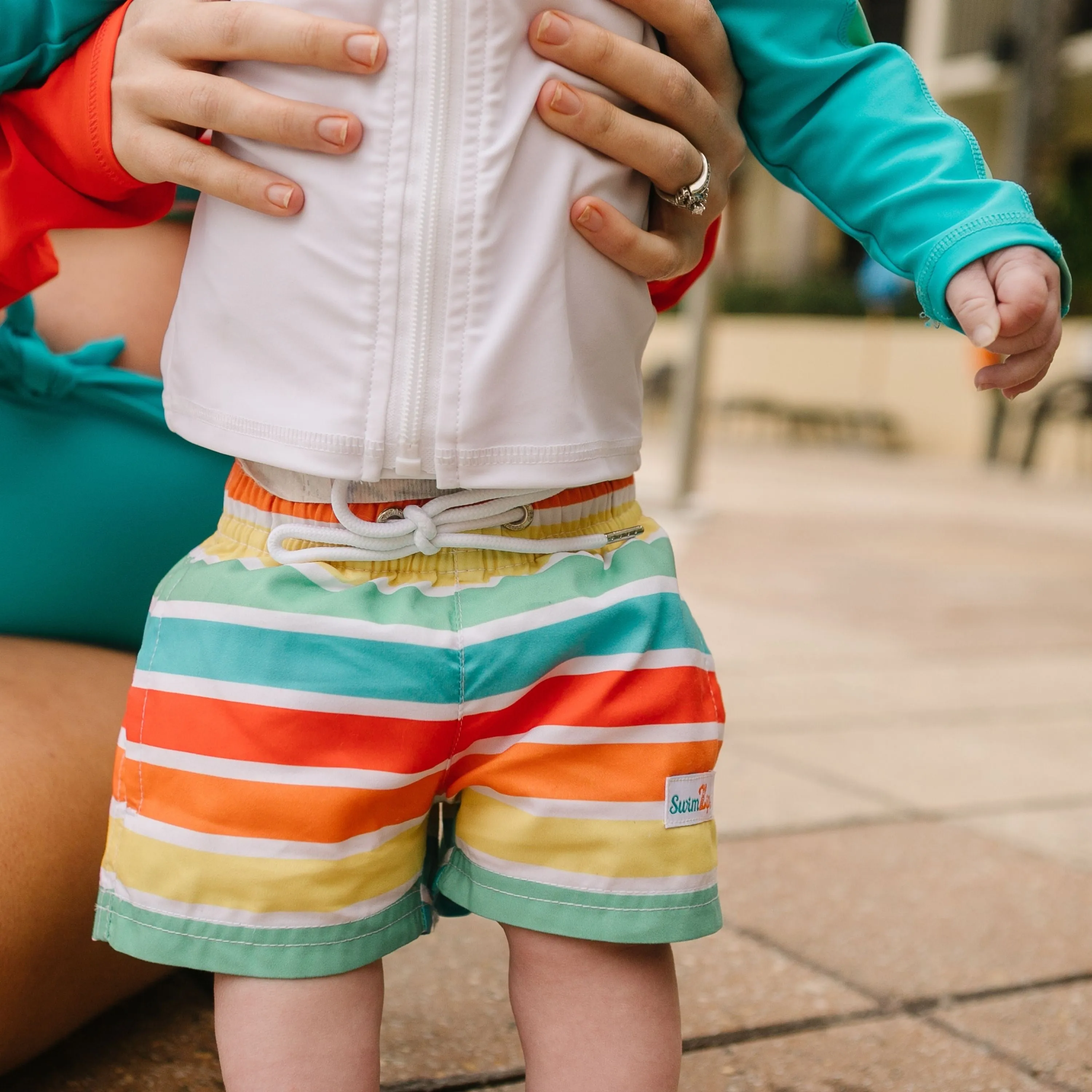 Boys Long Sleeve Zipper Rash Guard and Swim Trunk Set | "Rainbow"