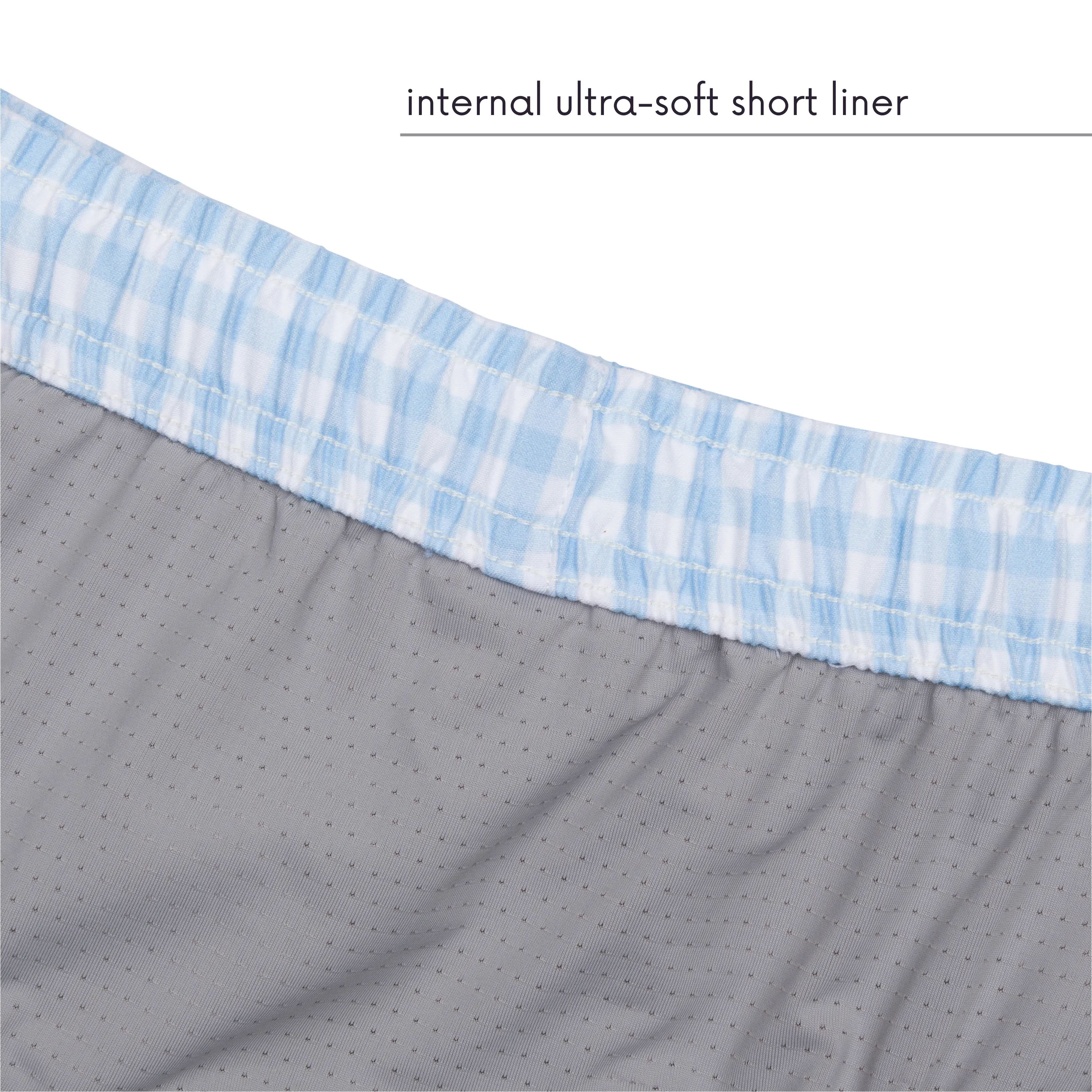 Boys Short Sleeve Zipper Rash Guard and Swim Trunk Set | "Blue Gingham"