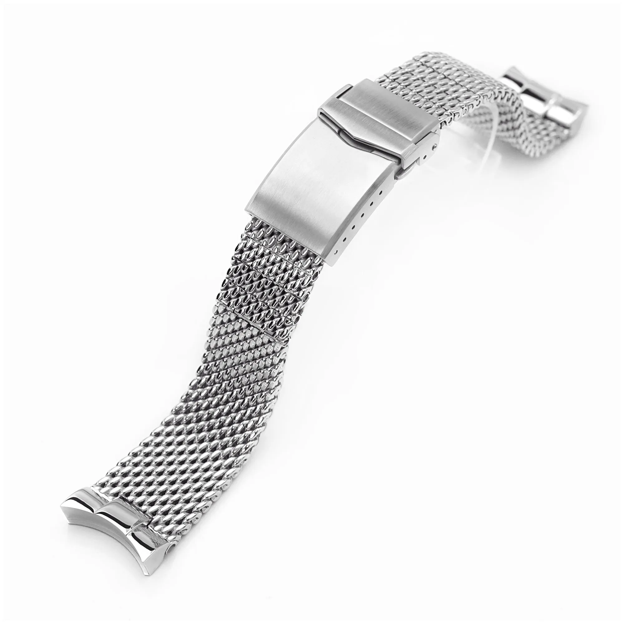 Curved End Massy Mesh Watch Band for TUD BB 79230, V-Clasp, Polished