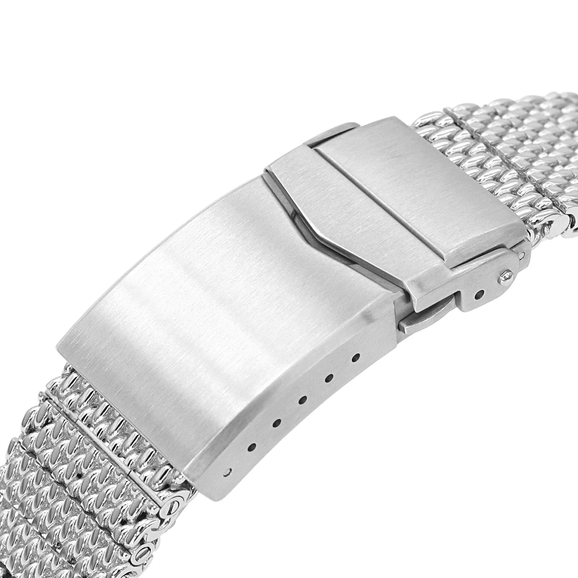 Curved End Massy Mesh Watch Band for TUD BB 79230, V-Clasp, Polished