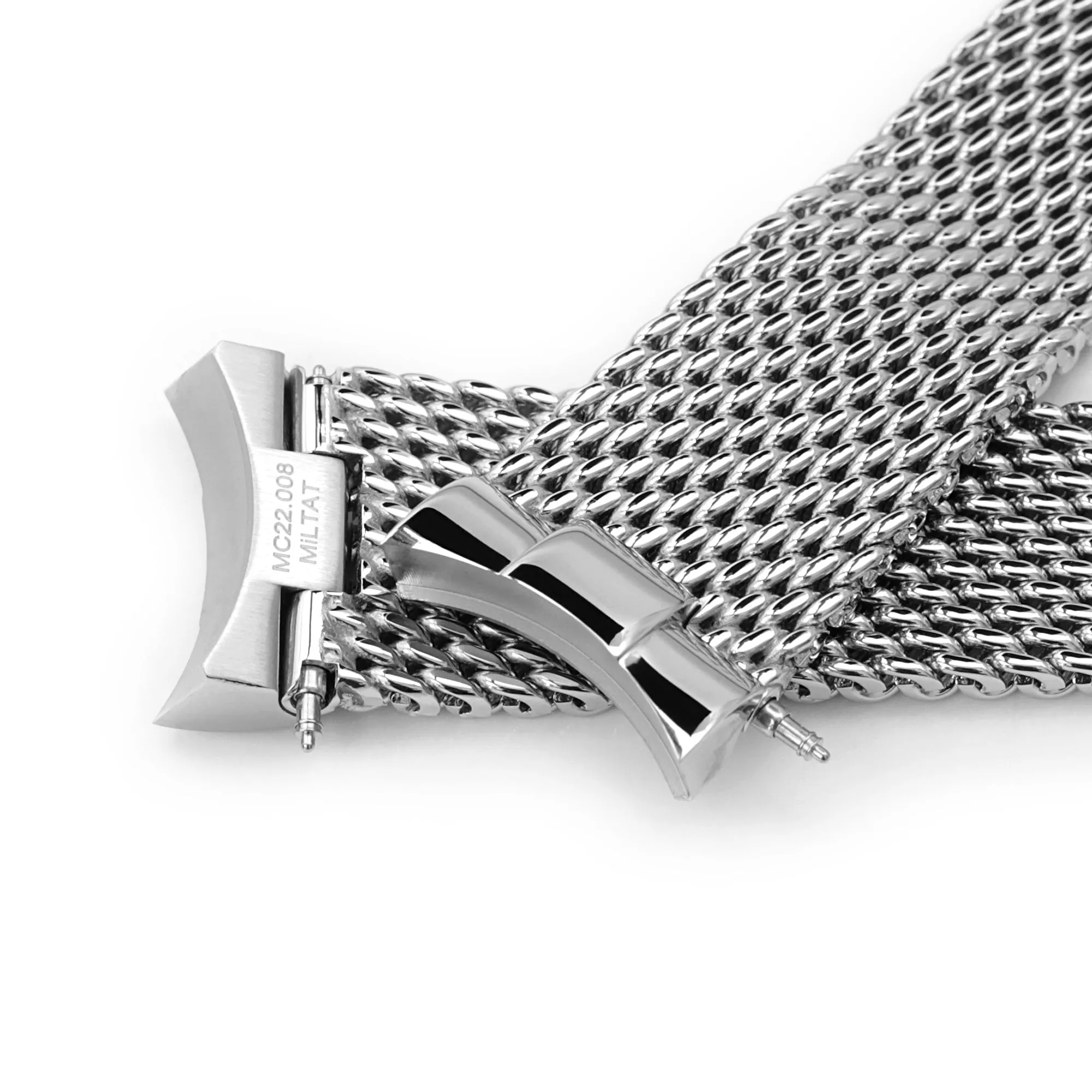 Curved End Massy Mesh Watch Band for TUD BB 79230, V-Clasp, Polished