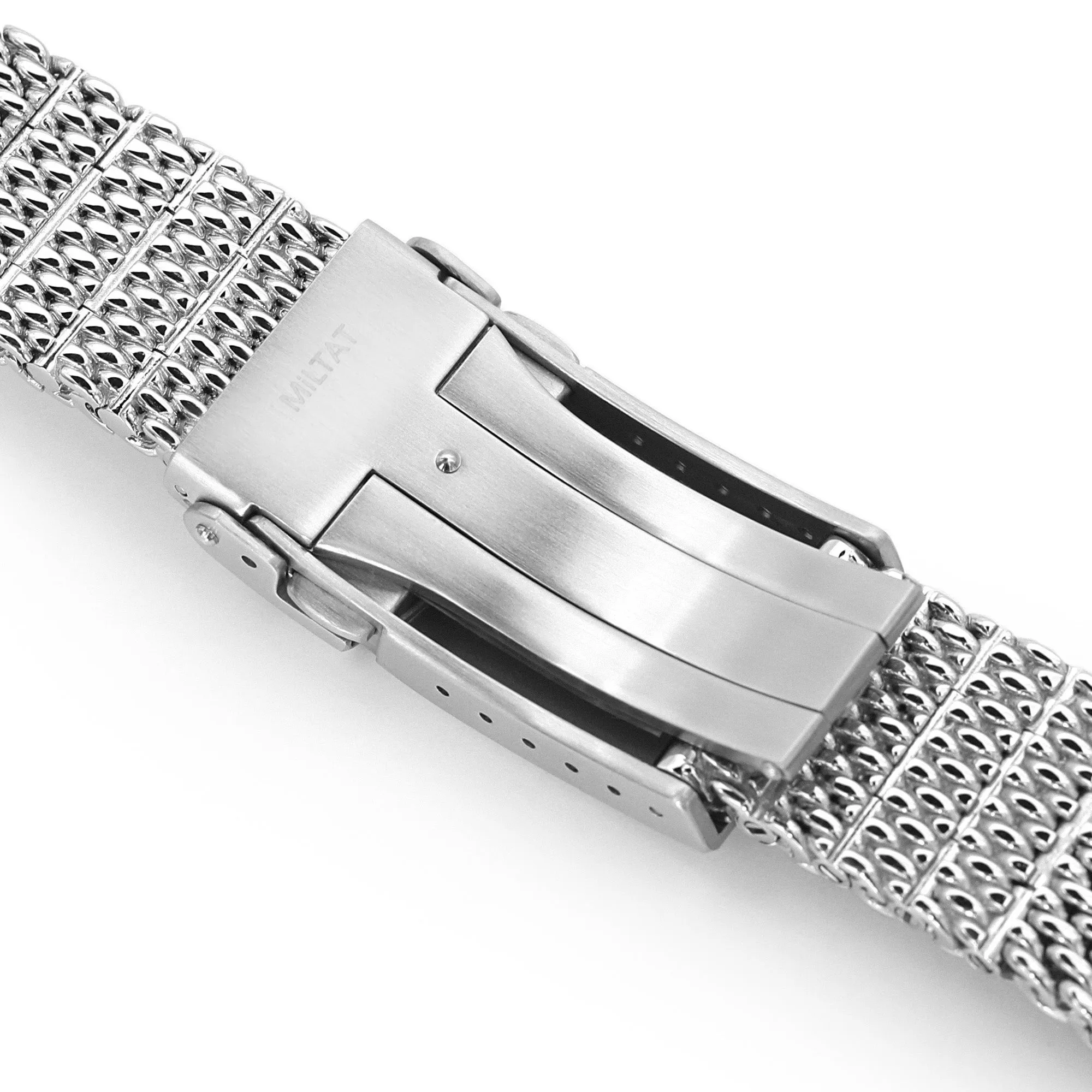 Curved End Massy Mesh Watch Band for TUD BB 79230, V-Clasp, Polished