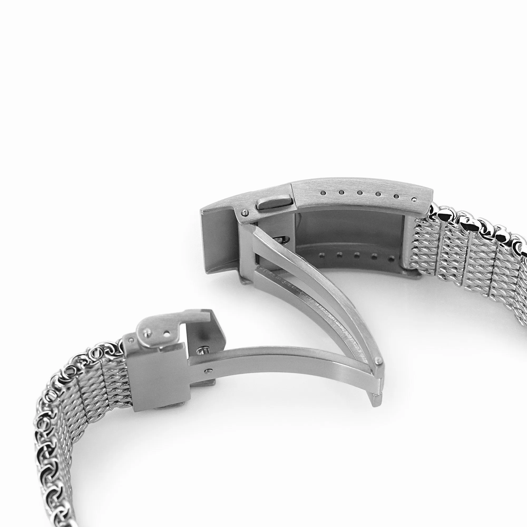 Curved End Massy Mesh Watch Band for TUD BB 79230, V-Clasp, Polished
