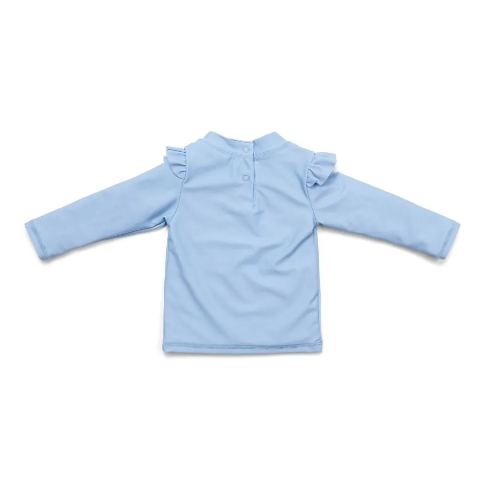 Girls Swim T-shirt Long Sleeves rashguard Ruffles Blue Daisies
