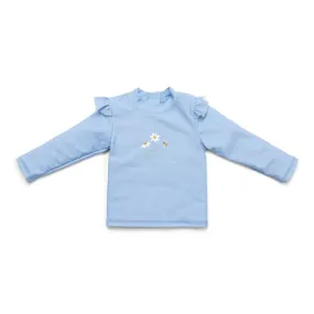 Girls Swim T-shirt Long Sleeves rashguard Ruffles Blue Daisies