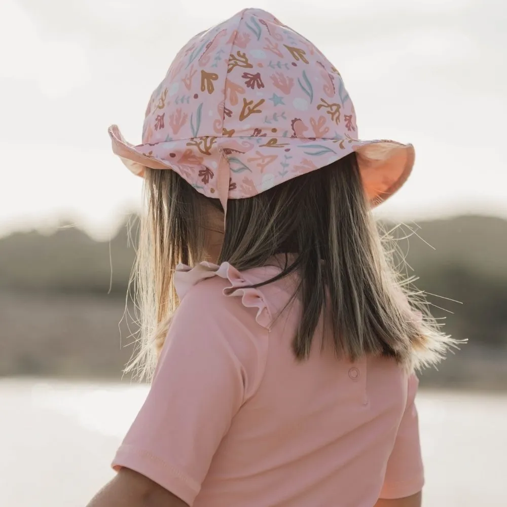 Girls Swim T-shirt Short Sleeves rashguard Ruffles Seahorse Pink