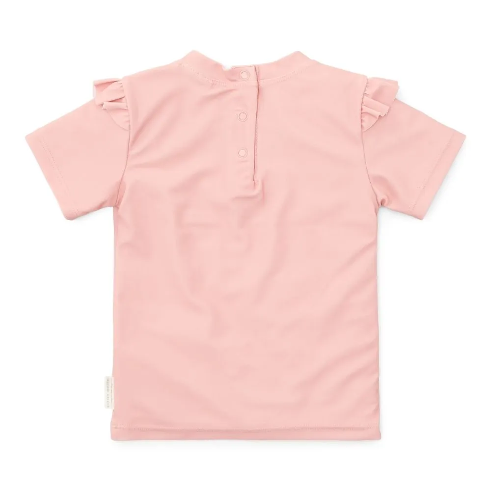 Girls Swim T-shirt Short Sleeves rashguard Ruffles Seahorse Pink