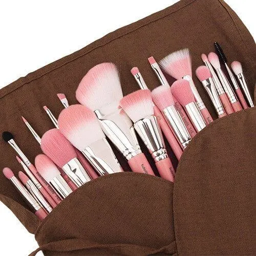 Pink Bambu Deluxe 22pc. Brush Set with Roll-up Pouch