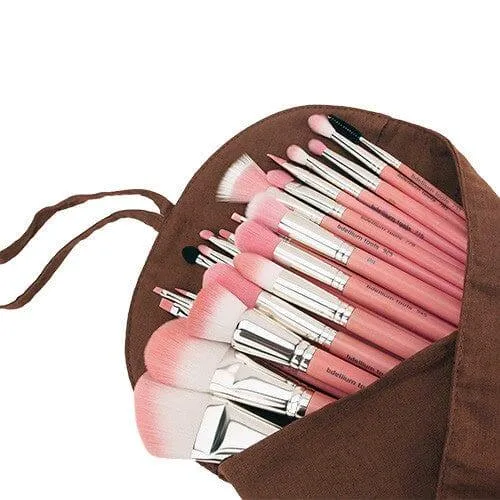 Pink Bambu Deluxe 22pc. Brush Set with Roll-up Pouch