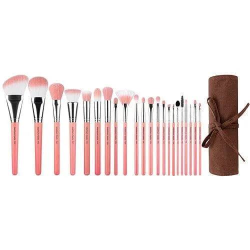 Pink Bambu Deluxe 22pc. Brush Set with Roll-up Pouch