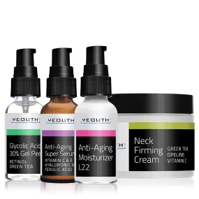 Revitalizing Skincare Essentials: Glycolic Acid 30% Gel Peel 1 oz,  Anti-Aging Super Serum 1 oz, Anti-Aging Moisturizer L22 1 oz & Neck Firming Cream 2 oz