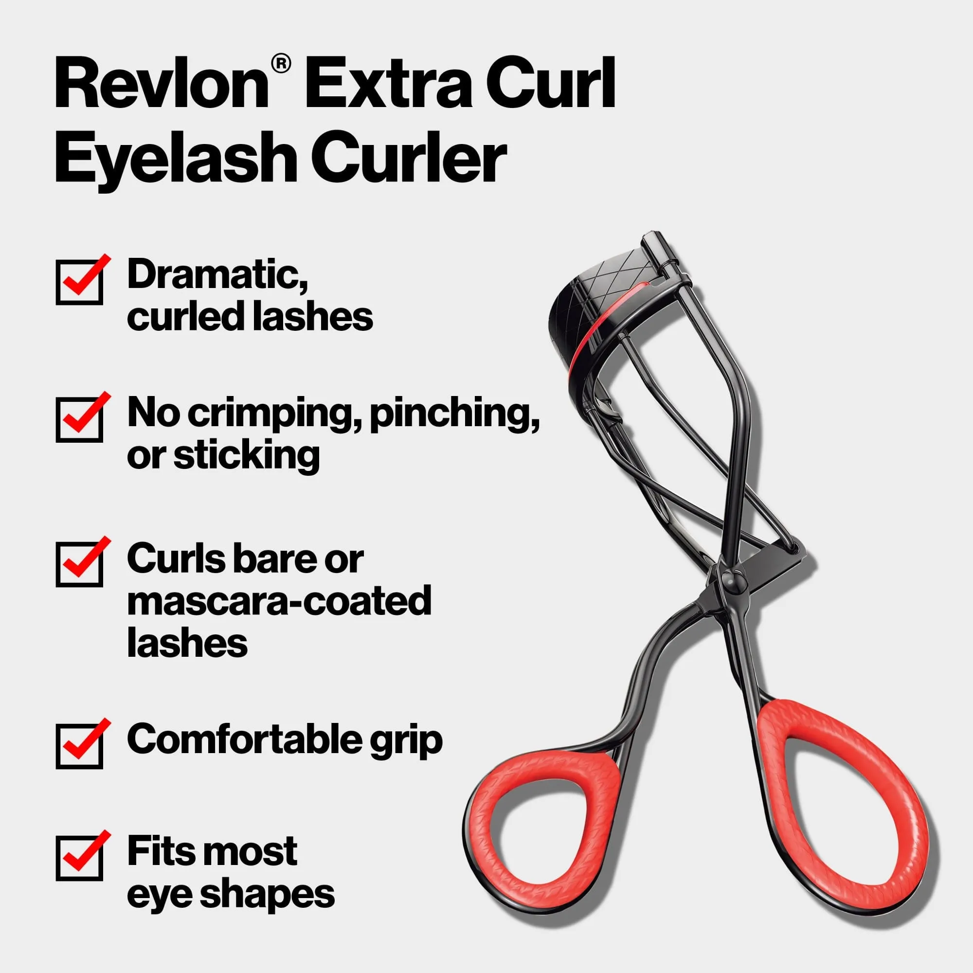 Revlon Extra Curl Eyelash Curler, Non Slip Finger Grip, Black