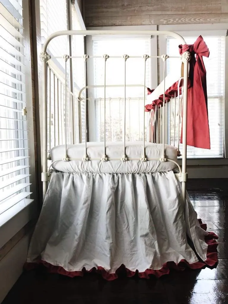 White and Blush Ruffled Crib Bedding Set