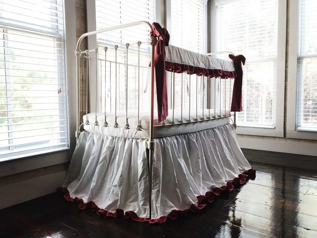 White and Blush Ruffled Crib Bedding Set