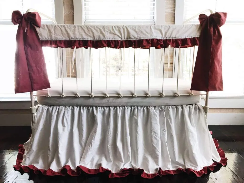 White and Blush Ruffled Crib Bedding Set