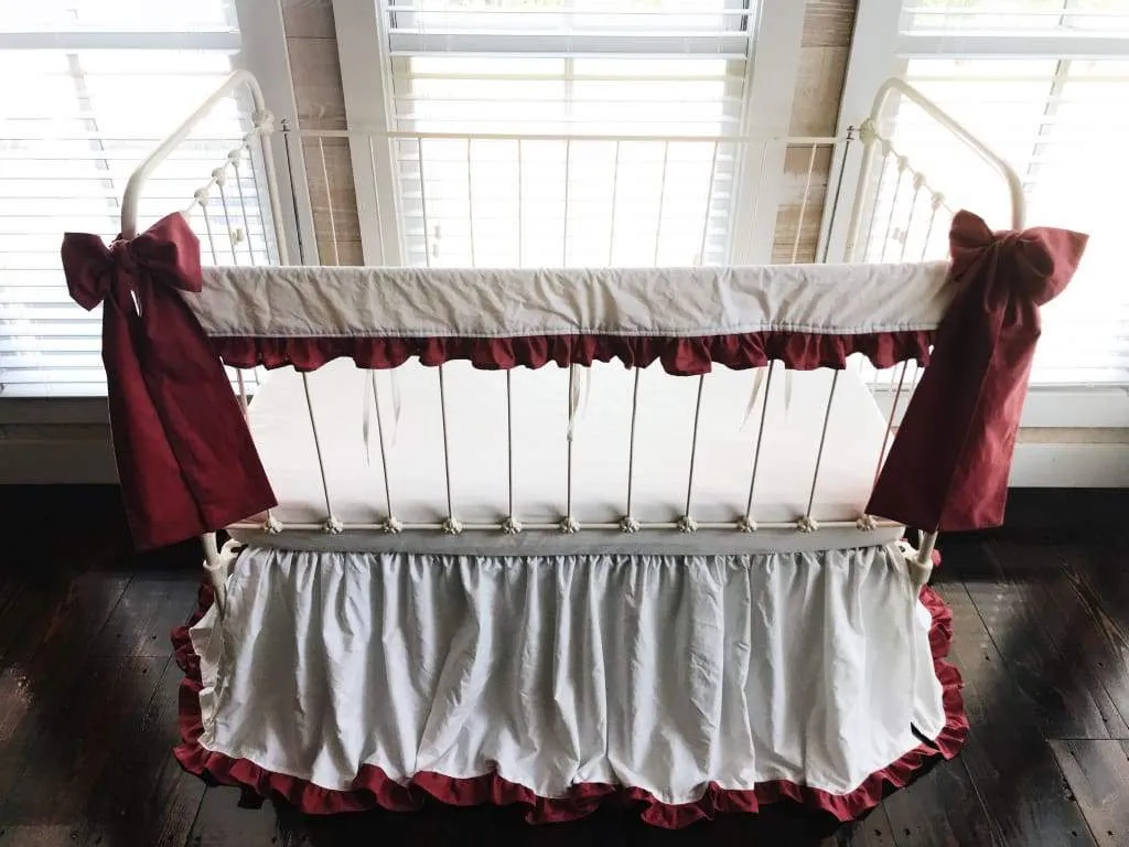 White and Blush Ruffled Crib Bedding Set