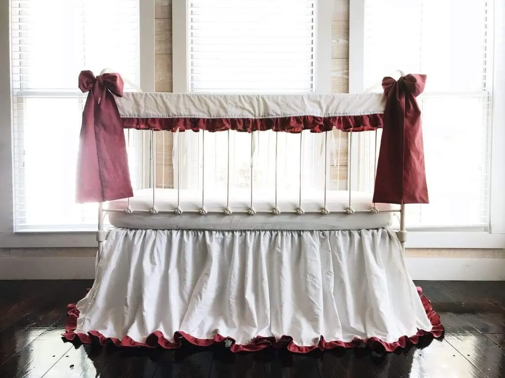 White and Blush Ruffled Crib Bedding Set